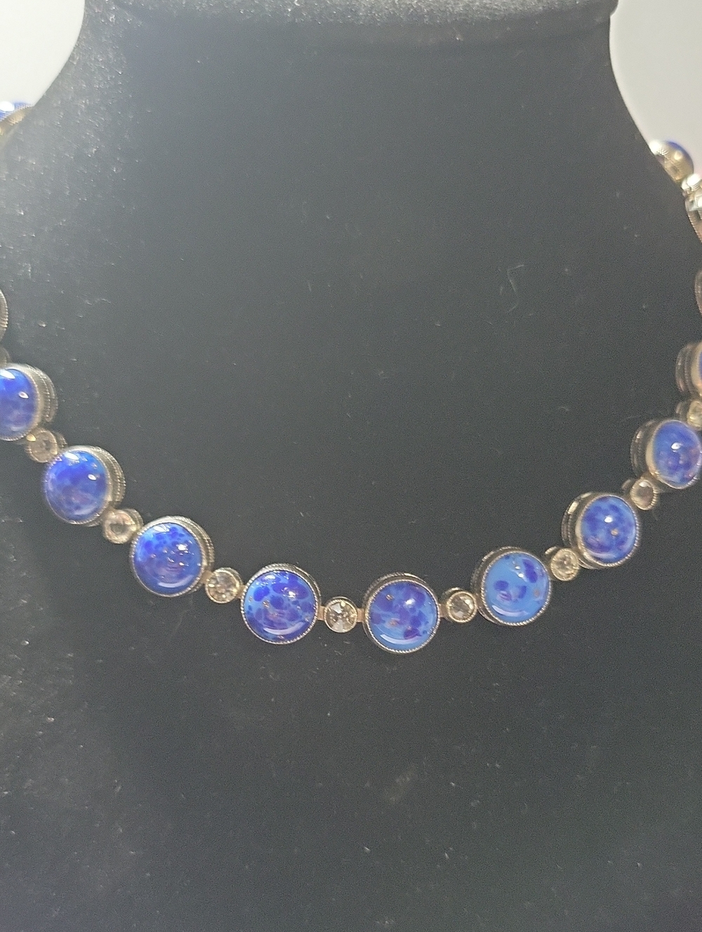 Blue Glass Cabochon Station Necklace - Women Jewelry
